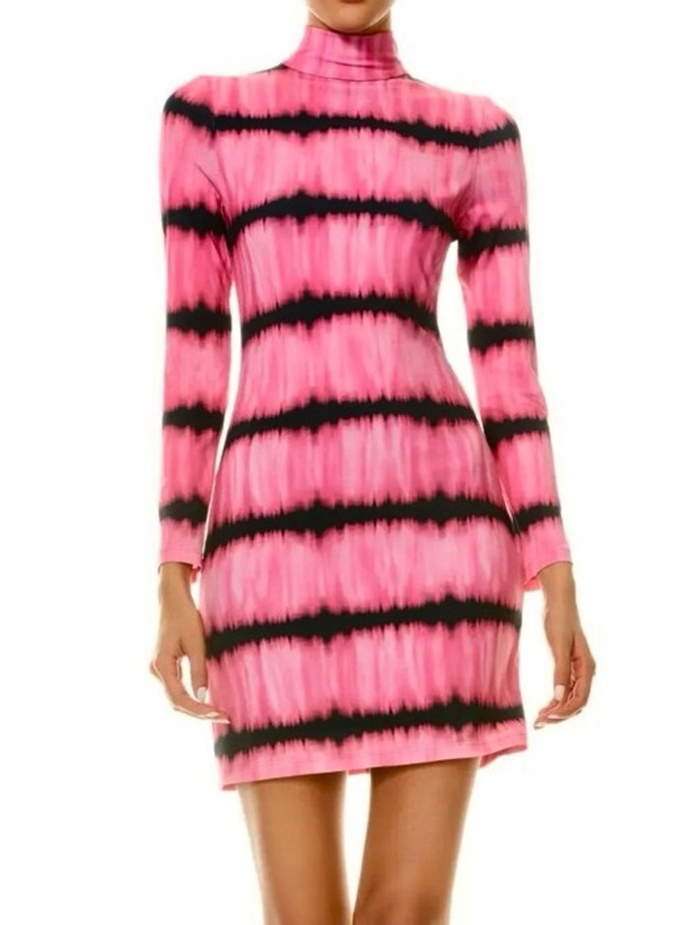 Alice + Olivia Size 6 Delora Pink & Black Striped Tie-Dye Long Sleeve Mini Dress